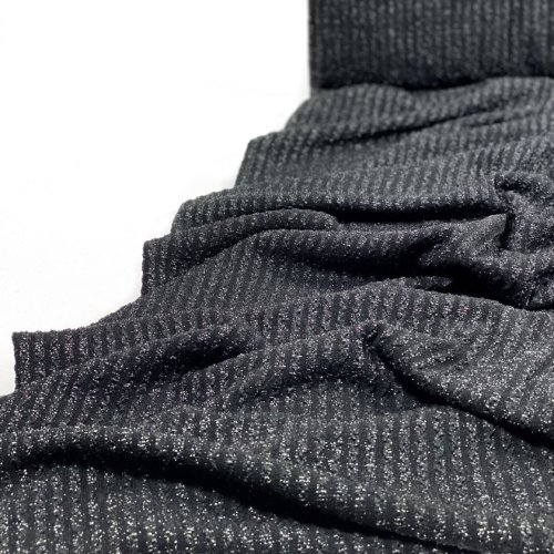 Jaquard Jersey - Metallic - schwarz/silber - Glitzer
