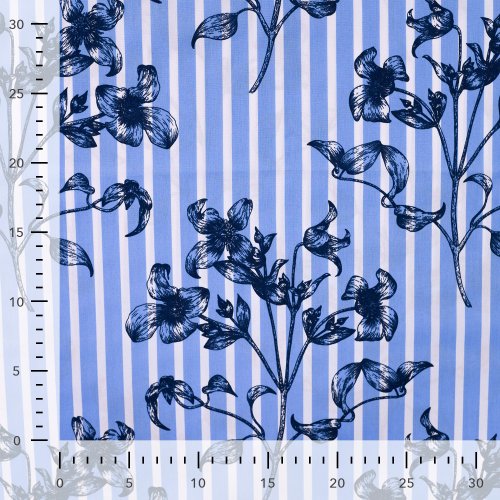 Preview: Baumwoll Stretch - Botanic Lines - light blue/offwhite/navy