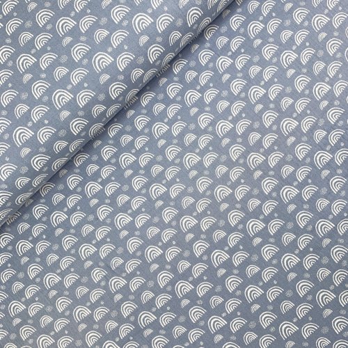 Preview: Musselin - Rainbow & Dots - hellblau