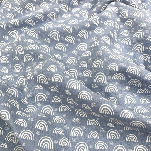 Musselin - Rainbow & Dots - hellblau