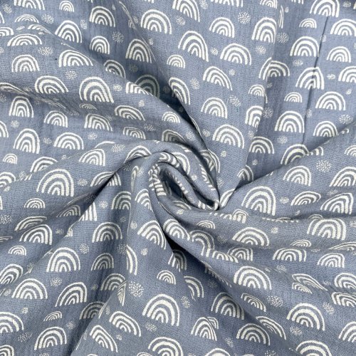 Preview: Musselin - Rainbow & Dots - hellblau