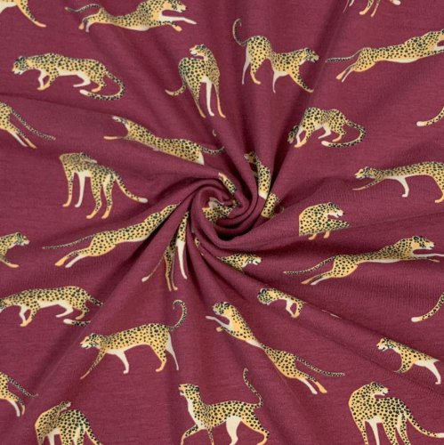 Baumwolljersey - wilde Leoparden - beere