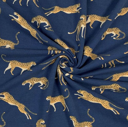 Baumwolljersey - wilde Leoparden - marine