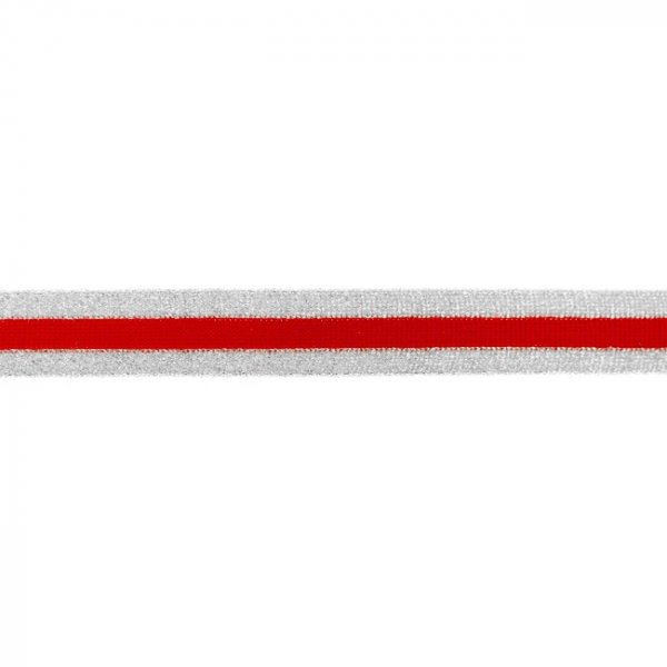 Glam Stripes - unelastisch - 2,5 cm - silber glitzer/rot