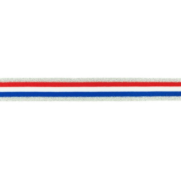 Glam Stripes - unelastisch - 2,5 cm - silber glitzer/rot/weiß/blau