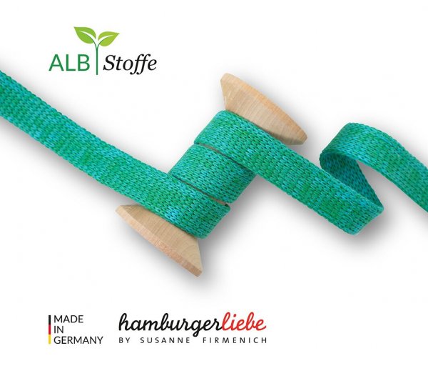 Bio Flachkordel - 1,2 cm - verde erba/türkis - A83/A16 - Plain Stitches - Albstoffe - Hamburger Liebe