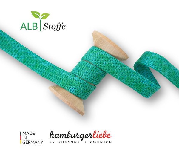 Bio Flachkordel - 1,2 cm - verde erba/türkis - A83/A16 - Plain Stitches - Albstoffe - Hamburger Liebe