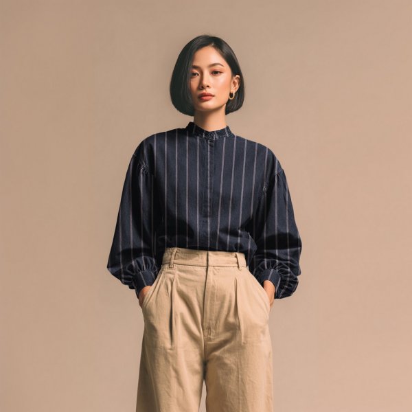 Baumwoll Denim - Small Stripes - dark blue