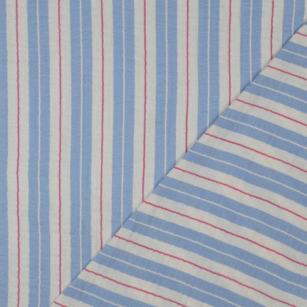 Musselin - Tarian Streifen - weiß/blau/rosa