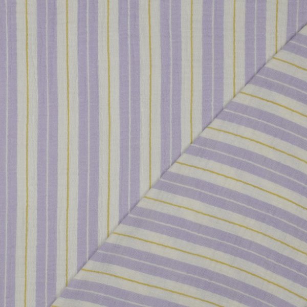 Musselin - Tarian Streifen - ecru/flieder/senf