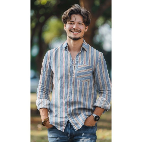 Musselin - Tarian Streifen - weiß/blau/rosa