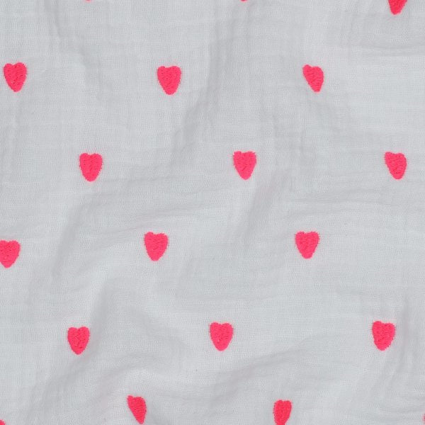 Musselin - Cuore - bestickt - white/neon pink