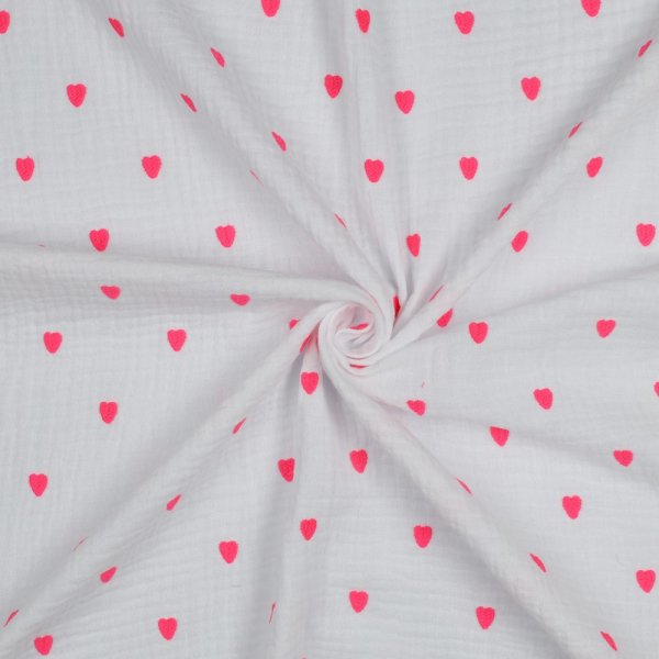 Musselin - Cuore - bestickt - white/neon pink