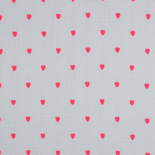 Musselin - Cuore - bestickt - white/neon pink