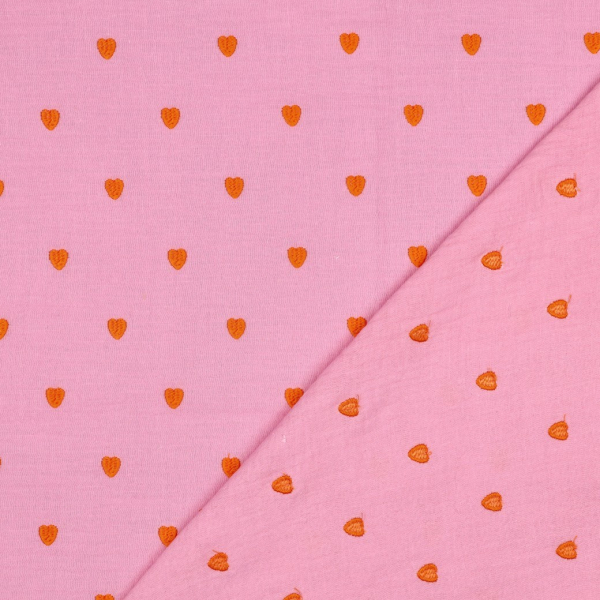 Musselin - Cuore - bestickt - rosa/orange