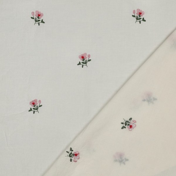Crinkle Baumwolle - Agata - bestickt - ecru/rosa