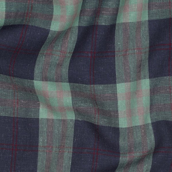 Viskose Leinen - Oscar Check - mint/blaulila