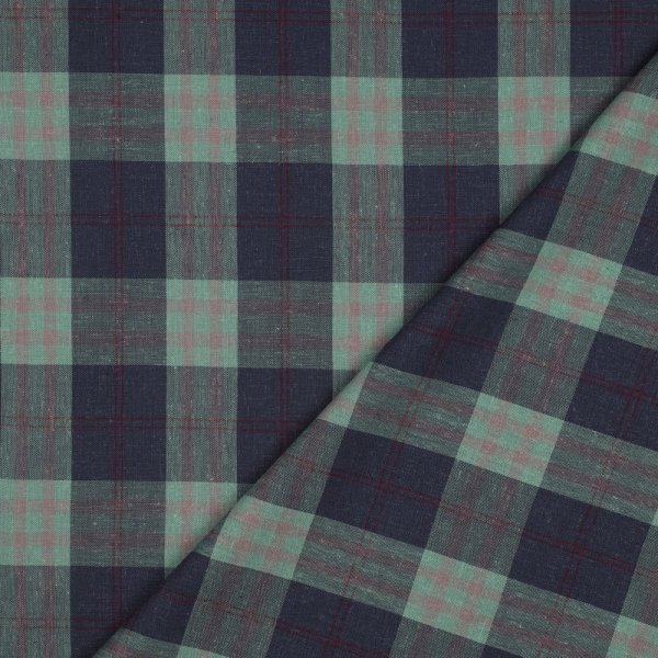 Viskose Leinen - Oscar Check - mint/blaulila