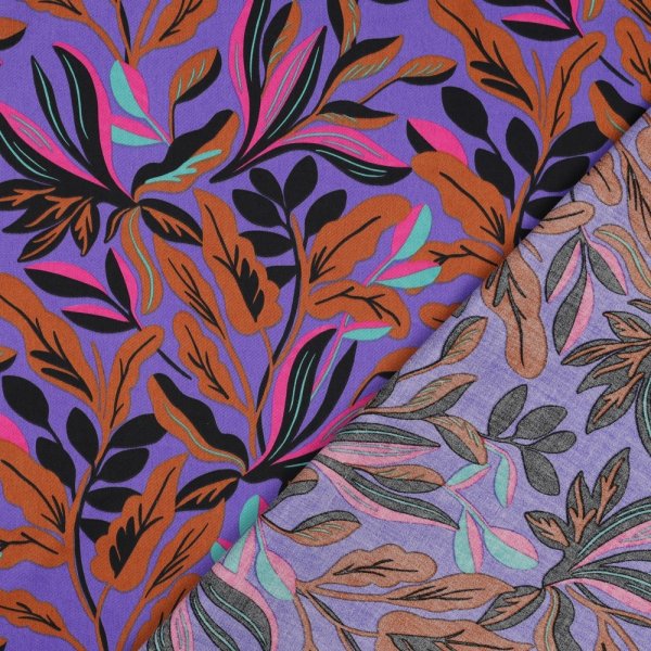 Baumwoll Satin - Lush Leaves - purple - Nerida Hansen