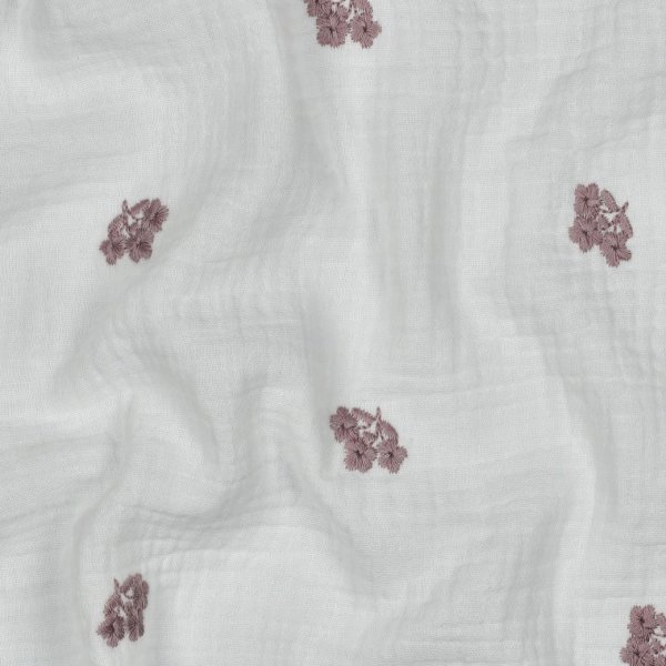 Musselin - Leane Blumen - bestickt - weiß