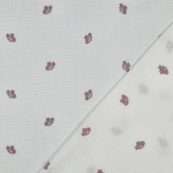 Musselin - Leane Blumen - bestickt - weiß