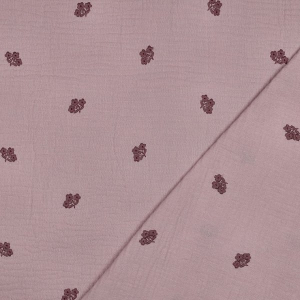 Musselin - Leane Blumen - bestickt - altrosa