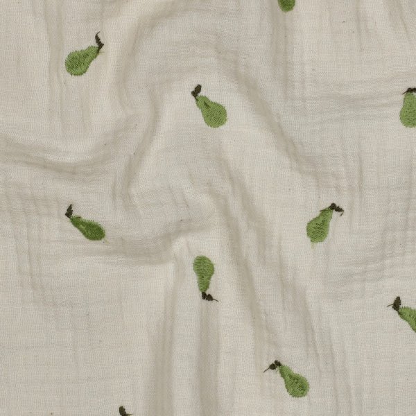 Musselin - Birnen - bestickt - grün/natur