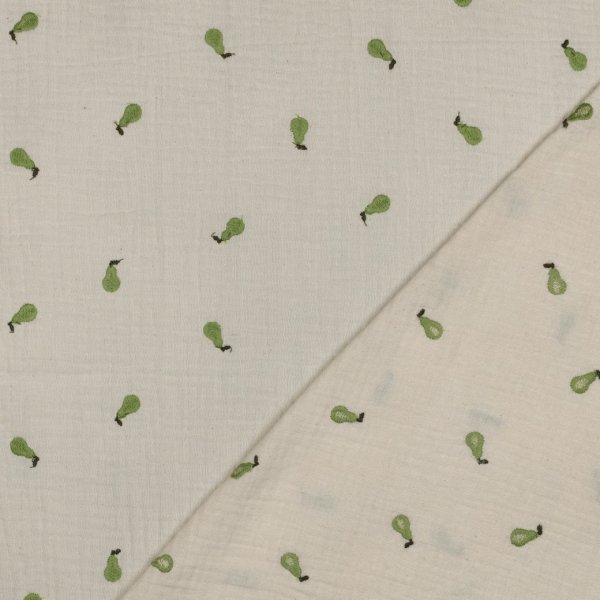 Musselin - Birnen - bestickt - grün/natur