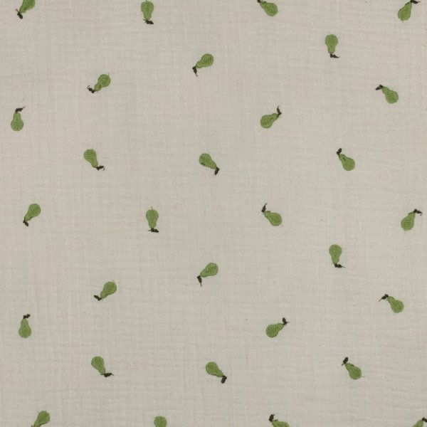 Musselin - Birnen - bestickt - grün/natur