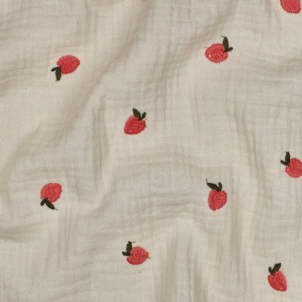 Musselin - Pfirsich - bestickt - koralle/natur