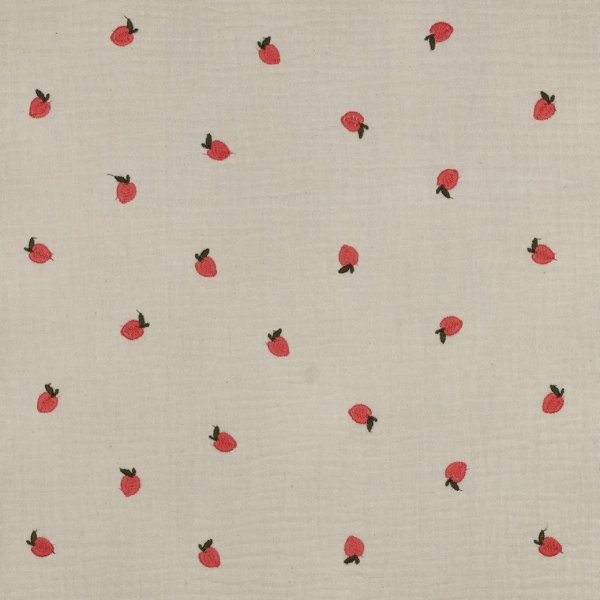 Musselin - Pfirsich - bestickt - koralle/natur