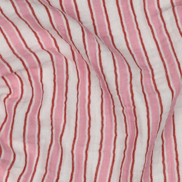 Musselin - Lucinda Streifen - rosa/weiß/rot
