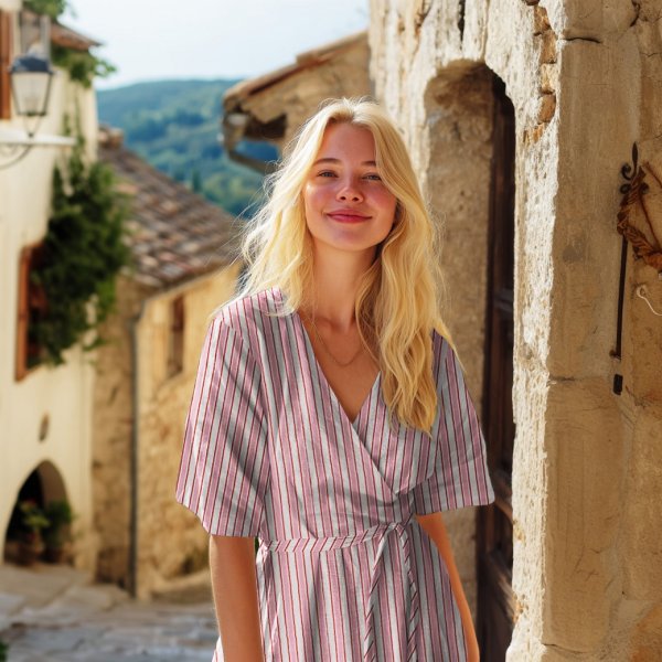 Musselin - Lucinda Streifen - rosa/weiß/rot