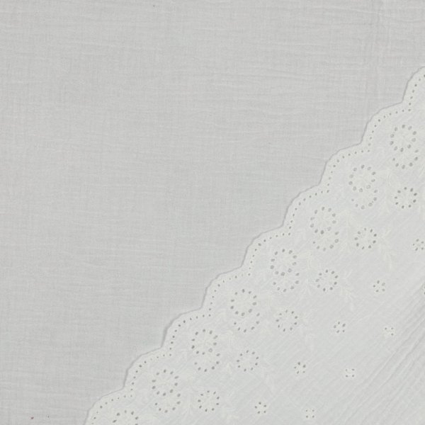 Musselin - Lumira - Stickerei Bordüre - weiß