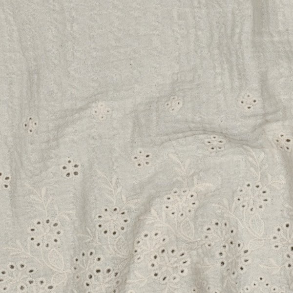 Musselin - Lumira - Stickerei Bordüre - ecru
