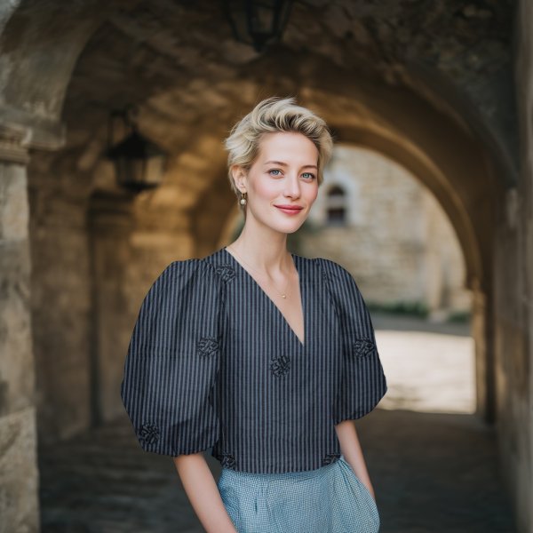 Crinkle Viskosegemisch - 3D Blumen - dunkelblau/denim