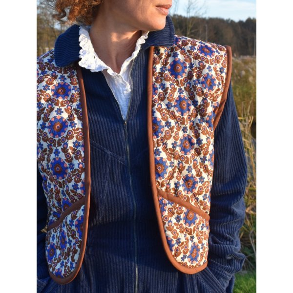 Baumwoll Stepper - Blossom Lines - ecru/blau/braun