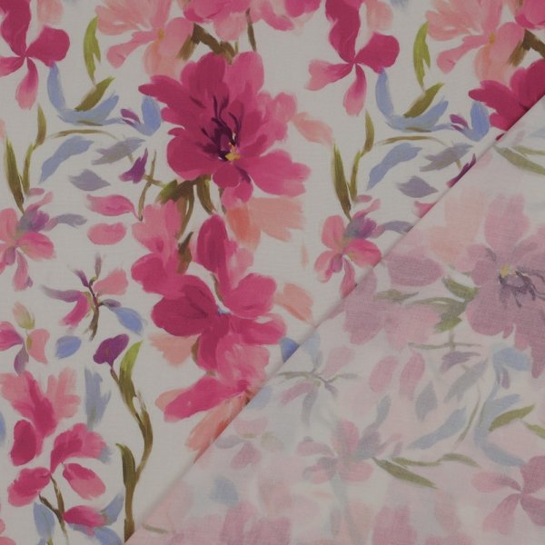 Viskose mit LENZING™ ECOVERO™ Fasern - Petalia Flowers - ecru/fuchsia