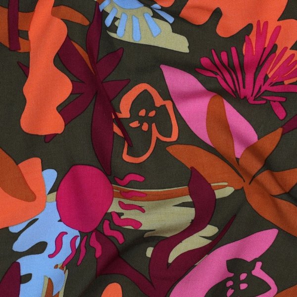 Viskose mit LENZING™ ECOVERO™ Fasern - Bloomfield - khaki/fuchsia/orange