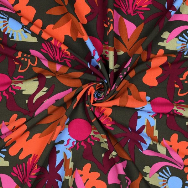 Viskose mit LENZING™ ECOVERO™ Fasern - Bloomfield - khaki/fuchsia/orange