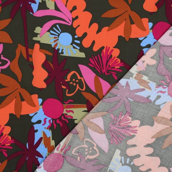 Viskose mit LENZING™ ECOVERO™ Fasern - Bloomfield - khaki/fuchsia/orange