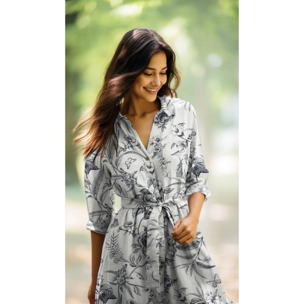 Viskose Leinen - Elowen - ecru/navy