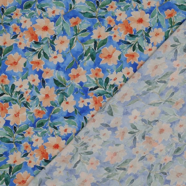 Viskose - Nila Flowers - blue/orange