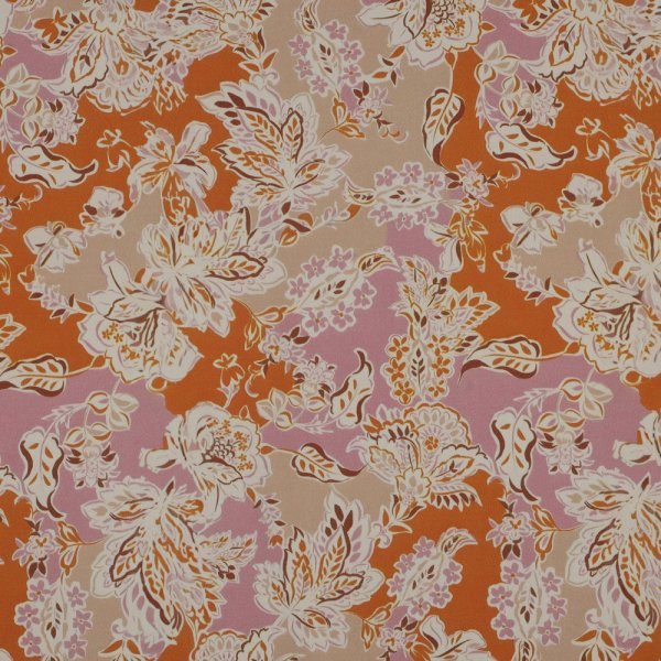 Viskosesatin - Ranya Flowers - sand/rosa/orange