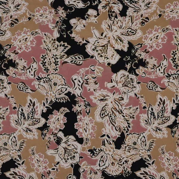 Viskosesatin - Ranya Flowers - beige/altrosa/schwarz
