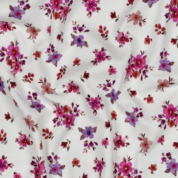 Jersey - Small Valeria Flowers - lila/fuchsia/rost/ecru