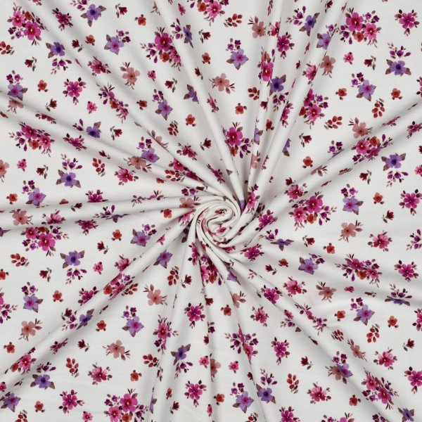 Jersey - Small Valeria Flowers - lila/fuchsia/rost/ecru