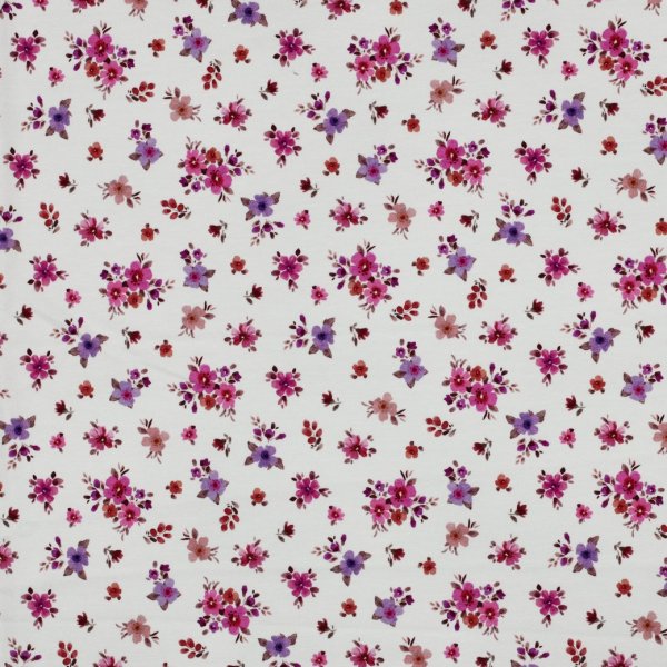 Jersey - Small Valeria Flowers - lila/fuchsia/rost/ecru