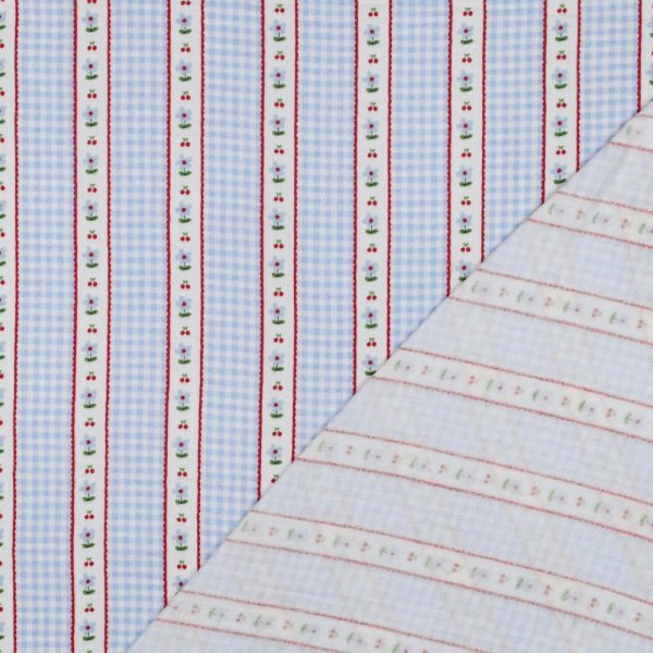 Musselin - Aviana - weiß/hellblau/rot