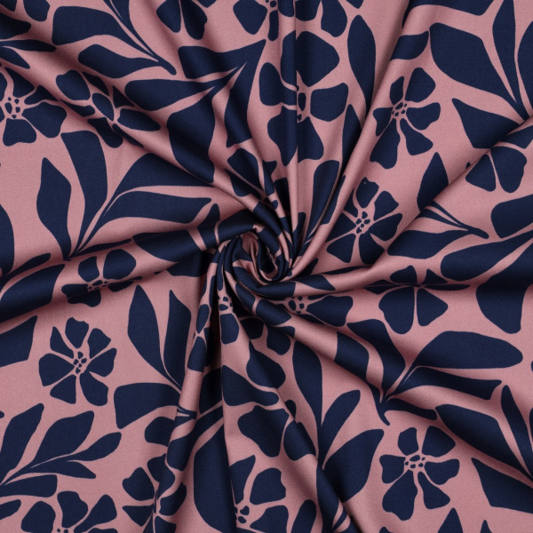 Viskosestretch - Melvina Flowers - rosa/denim